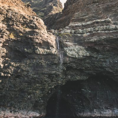 a rocky mountain with trees in the background